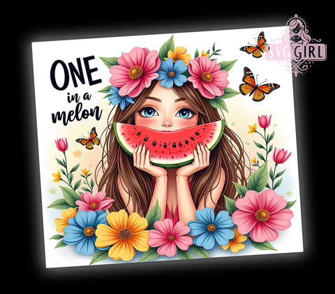 Sweet Summertime, One in a Melon, Tropical Tumbler, 20oz PNG, Watermelon Design, Sublimation Art, Cute Drinkware Sublimation SvggirlplusArt 