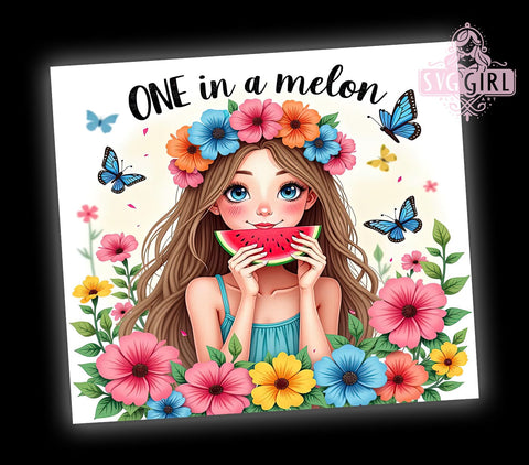 Sweet Summertime, One in a Melon, Tropical Tumbler, 20oz PNG, Watermelon Design, Sublimation Art, Cute Drinkware Sublimation SvggirlplusArt 
