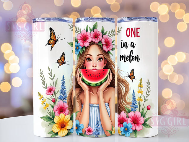 Sweet Summertime, One in a Melon, Tropical Tumbler, 20oz PNG, Watermelon Design, Sublimation Art, Cute Drinkware Sublimation SvggirlplusArt 