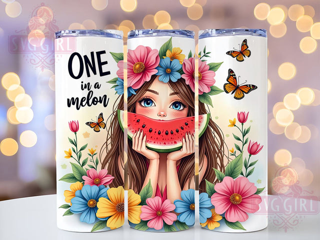 Sweet Summertime, One in a Melon, Tropical Tumbler, 20oz PNG, Watermelon Design, Sublimation Art, Cute Drinkware Sublimation SvggirlplusArt 