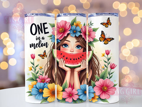 Sweet Summertime, One in a Melon, Tropical Tumbler, 20oz PNG, Watermelon Design, Sublimation Art, Cute Drinkware Sublimation SvggirlplusArt 