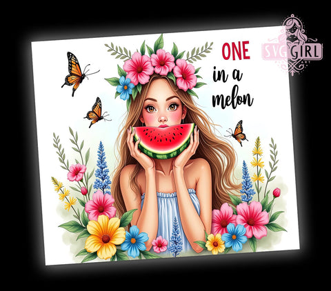 Sweet Summertime, One in a Melon, Tropical Tumbler, 20oz PNG, Watermelon Design, Sublimation Art, Cute Drinkware Sublimation SvggirlplusArt 