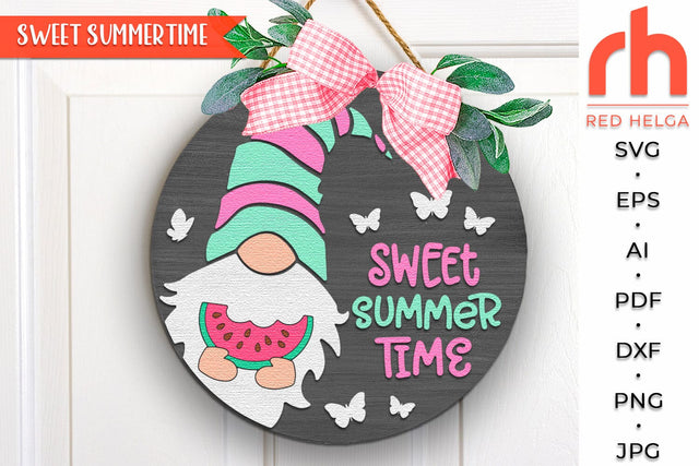 Sweet SummerTime SVG, Watermelon Door Sign, Layered Cut File SVG RedHelgaArt 