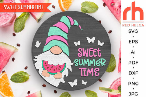 Sweet SummerTime SVG, Watermelon Door Sign, Layered Cut File SVG RedHelgaArt 
