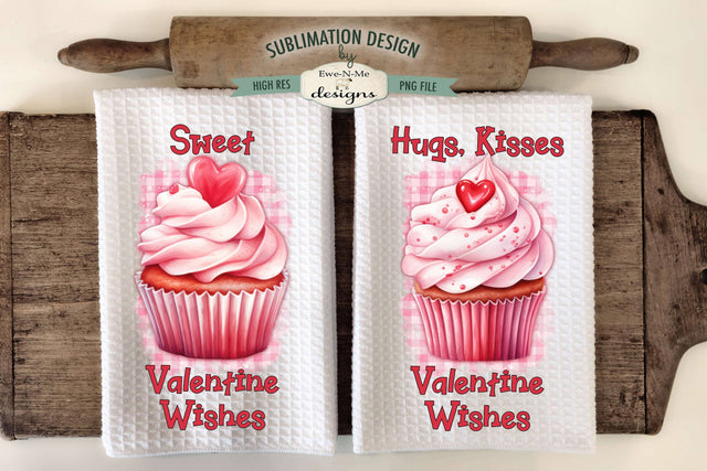 Sweet Valentine Cupcakes Kitchen Towel Sublimation Designs Sublimation Ewe-N-Me Designs 