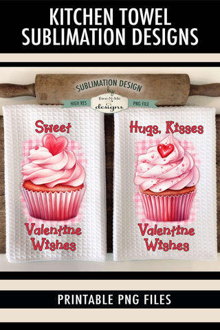 Sweet Valentine Cupcakes Kitchen Towel Sublimation Designs Sublimation Ewe-N-Me Designs 