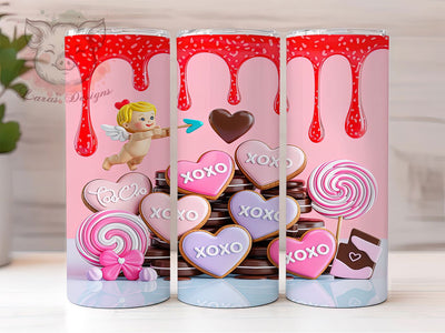 Sweet Valentine Cupid Tumbler, Pink Heart Cookie Pattern, XOXO Love Design, 20Oz Sublimation Wrap, Cute Valentine Art, Sweet Cupid Texture, Tumbler Sublimation Sublimation Lara' s Designs 