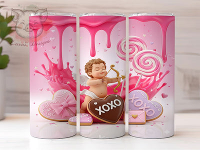 Sweet Valentine Cupid Tumbler, Pink Heart Cookie Pattern, XOXO Love Design, 20Oz Sublimation Wrap, Cute Valentine Art, Sweet Cupid Texture, Tumbler Sublimation Sublimation Lara' s Designs 