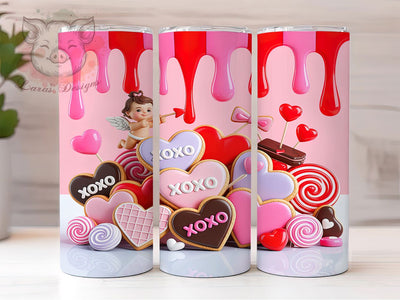 Sweet Valentine Cupid Tumbler, Pink Heart Cookie Pattern, XOXO Love Design, 20Oz Sublimation Wrap, Cute Valentine Art, Sweet Cupid Texture, Tumbler Sublimation Sublimation Lara' s Designs 