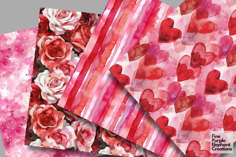 Sweet Valentine Heart Digital Paper Digital Pattern Fine Purple Elephant Creations 