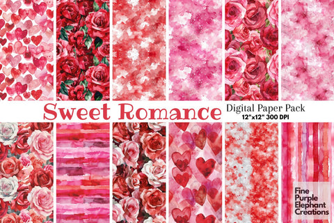 Sweet Valentine Heart Digital Paper Digital Pattern Fine Purple Elephant Creations 