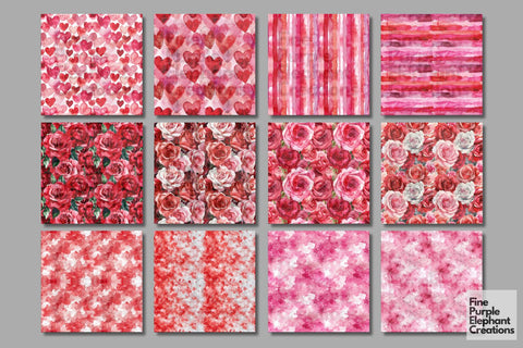 Sweet Valentine Heart Digital Paper Digital Pattern Fine Purple Elephant Creations 