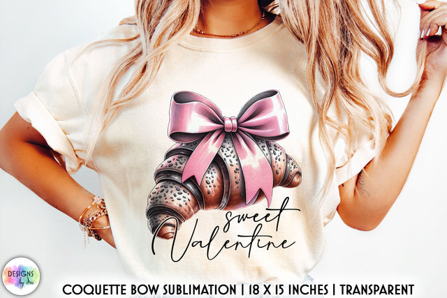 Sweet Valentines Sublimation, Croissant with Vintage Coquette Bow Sublimation Designs by Ira 