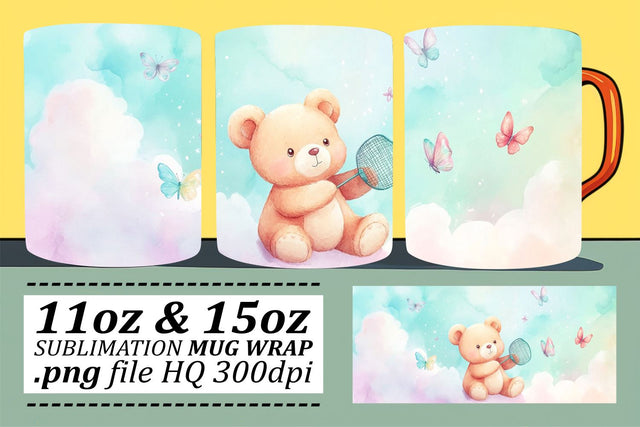Sweet Watercolor Bear Mug Wrap 11oz Sublimation afrosvg 