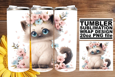 Sweet Watercolor Cat Design Tumbler Wrap Sublimation Collection Sublimation afrosvg 