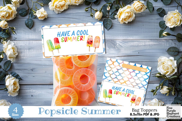 Sweet Watercolor Ice Popsicle Printable Treat Bag Topper Favor Digital Pattern Fine Purple Elephant Creations 