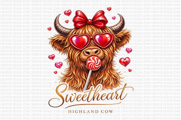 Sweetheart Highland Cow PNG | Cute Valentine Cow Sublimation SVG BillahCrafts 