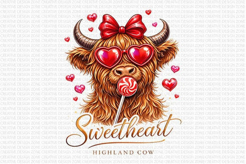 Sweetheart Highland Cow PNG | Cute Valentine Cow Sublimation SVG BillahCrafts 