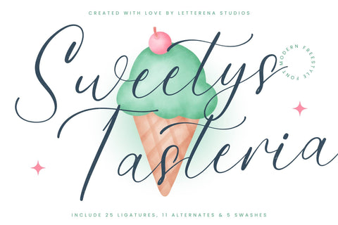 Sweetys Tasteria - Modern Freestyle Font Font Letterena Studios 