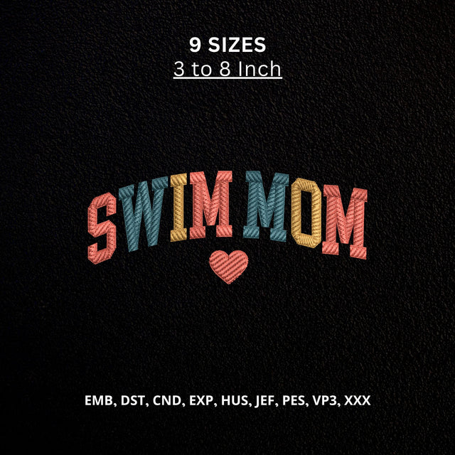 Swim Mom Machine Embroidery Design – Swimming Mama Heart Sports Embroidery File Embroidery/Applique DESIGNS PatternFeed8 
