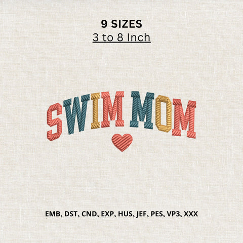 Swim Mom Machine Embroidery Design – Swimming Mama Heart Sports Embroidery File Embroidery/Applique DESIGNS PatternFeed8 