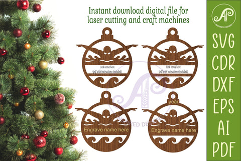 Swimmer Christmas Ornament SVG, Swimming Team Gift, Laser SVG APInspireddesigns 