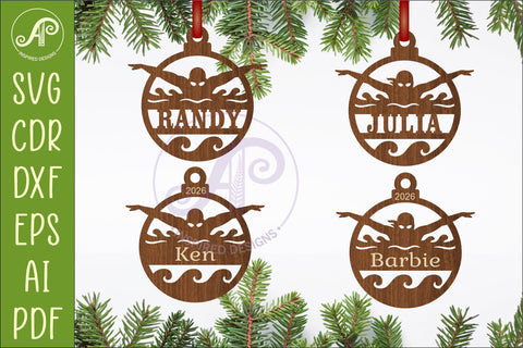 Swimmer Christmas Ornament SVG, Swimming Team Gift, Laser SVG APInspireddesigns 