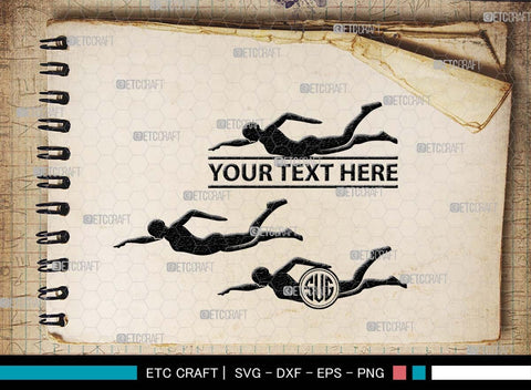 Swimmer Monogram, Swimmer Silhouette, Swimmer SVG, Swim Svg, Swimming Svg, Swimming Goggles Svg, Sports Svg, SB00570 SVG ETC Craft 