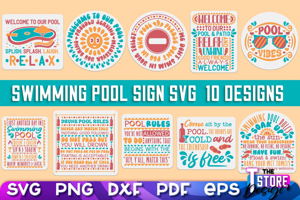 Swimming Pool Sign SVG Design Bundle | Summer Quotes SVG | SVG File ...