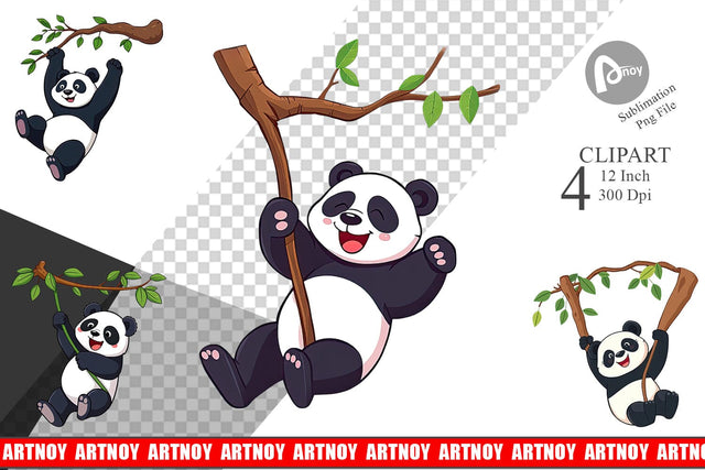 Swing Panda Clipart Sublimation artnoy 