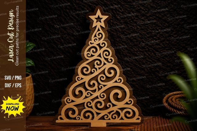 Swirl Christmas Tree Laser Cut Svg Design SVG Regulrcrative 