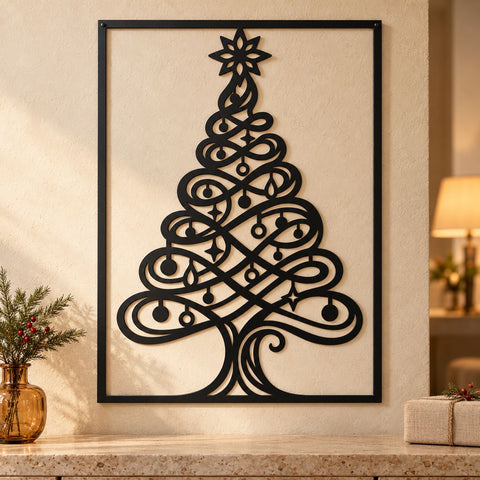 Swirling Christmas Tree Laser SVG | Elegant Ornament Tree DXF | Modern Christmas Metal Wall Art | Holiday Plasma CNC Cutting File SVG HappyDesignStudio 