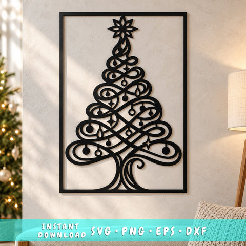 Swirling Christmas Tree Laser SVG | Elegant Ornament Tree DXF | Modern Christmas Metal Wall Art | Holiday Plasma CNC Cutting File SVG HappyDesignStudio 