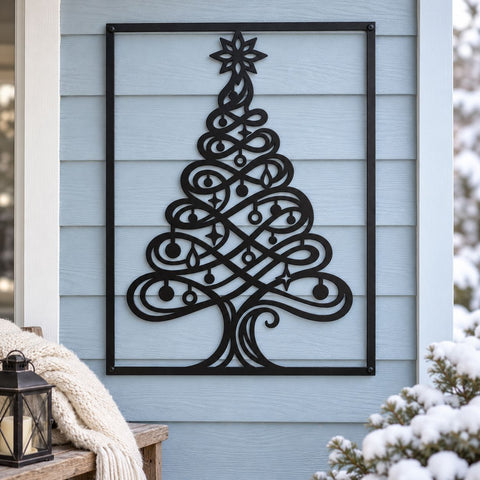 Swirling Christmas Tree Laser SVG | Elegant Ornament Tree DXF | Modern Christmas Metal Wall Art | Holiday Plasma CNC Cutting File SVG HappyDesignStudio 