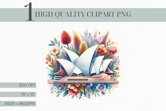 Sydney Opera House Clipart, Digital Watercolor Illustration Sublimation BijouBay 