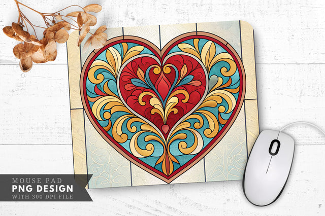 Symmetrical Heart Stained Glass Mouse Pad PNG Design Sublimation Regulrcrative 
