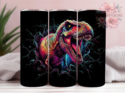 T-Rex 3D Wall Break Dino Tumbler, Dinosaur 3D Effect Wrap, 20oz Tumbler Sublimation, Jurassic Dino Design, Cracked Wall Dinosaur Tumbler, Prehistoric Beast Wrap, Roaring T-Rex Art Sublimation Li Zamperini 