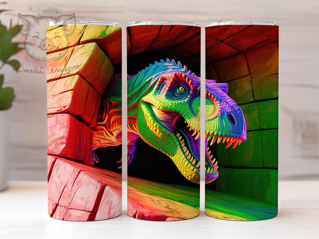 T‑Rex Dinosaur Breaking Wall Tumbler, Dinosaur Tumbler, Breaking Wall Art, 20Oz Wrap Design, Dino Sublimation, Jurassic Style, Dinosaur Graphic Sublimation Lara' s Designs 