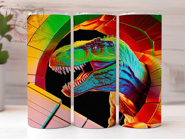 T‑Rex Dinosaur Breaking Wall Tumbler, Dinosaur Tumbler, Breaking Wall Art, 20Oz Wrap Design, Dino Sublimation, Jurassic Style, Dinosaur Graphic Sublimation Lara' s Designs 