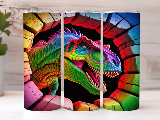 T‑Rex Dinosaur Breaking Wall Tumbler, Dinosaur Tumbler, Breaking Wall Art, 20Oz Wrap Design, Dino Sublimation, Jurassic Style, Dinosaur Graphic Sublimation Lara' s Designs 