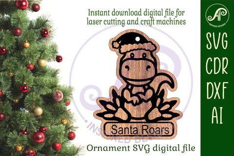 T Rex Dinosaur Christmas Ornament SVG laser cut SVG APInspireddesigns 
