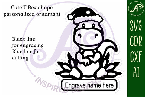 T Rex Dinosaur Christmas Ornament SVG laser cut SVG APInspireddesigns 