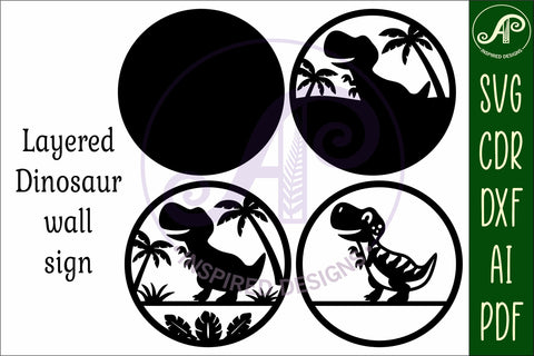 T Rex dinosaur layered wall sign svg laser cut file SVG APInspireddesigns 