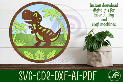 T Rex dinosaur layered wall sign svg laser cut file SVG APInspireddesigns 