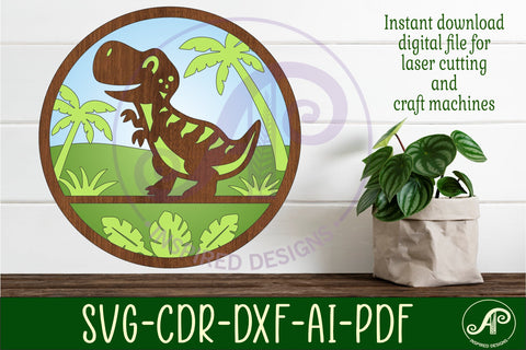 T Rex dinosaur layered wall sign svg laser cut file SVG APInspireddesigns 