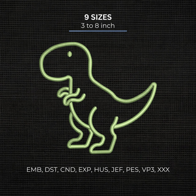 T-Rex Dinosaur Outline Embroidery Design – Cute Minimal Dino Machine Embroidery File Embroidery/Applique DESIGNS PatternFeed8 