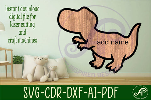 T rex Dinosaur outline two layer name wall sign SVG APInspireddesigns 