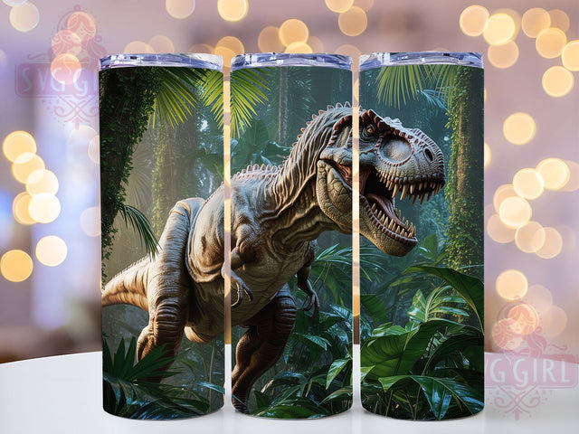 T-Rex Forest Jurassic Dinosaur Tumbler, Forest Wrap, Dinosaur Tumbler, 20Oz Tumbler, Sublimation Design, Prehistoric Creature, Jurassic Theme Sublimation SvggirlplusArt 