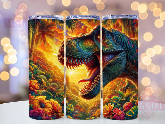T-Rex Jungle Jurassic Dinosaur Tumbler, Jungle Wrap, Dinosaur Tumbler, 20Oz Tumbler, Sublimation Design, Prehistoric Creature, Jurassic Theme Sublimation SvggirlplusArt 