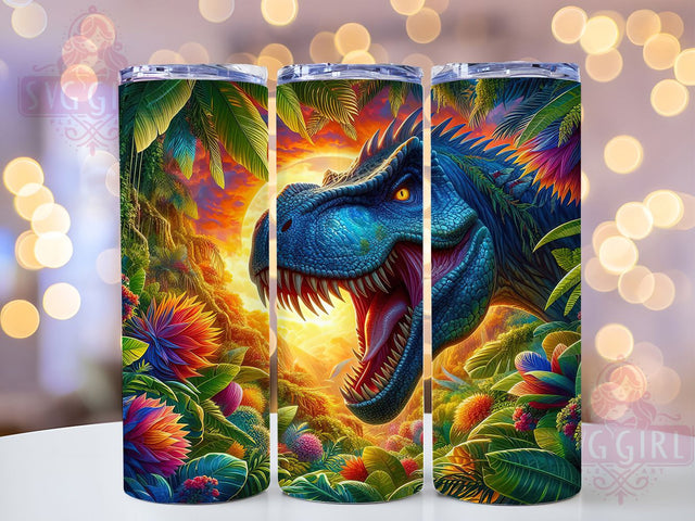 T-Rex Jungle Jurassic Dinosaur Tumbler, Jungle Wrap, Dinosaur Tumbler, 20Oz Tumbler, Sublimation Design, Prehistoric Creature, Jurassic Theme Sublimation SvggirlplusArt 